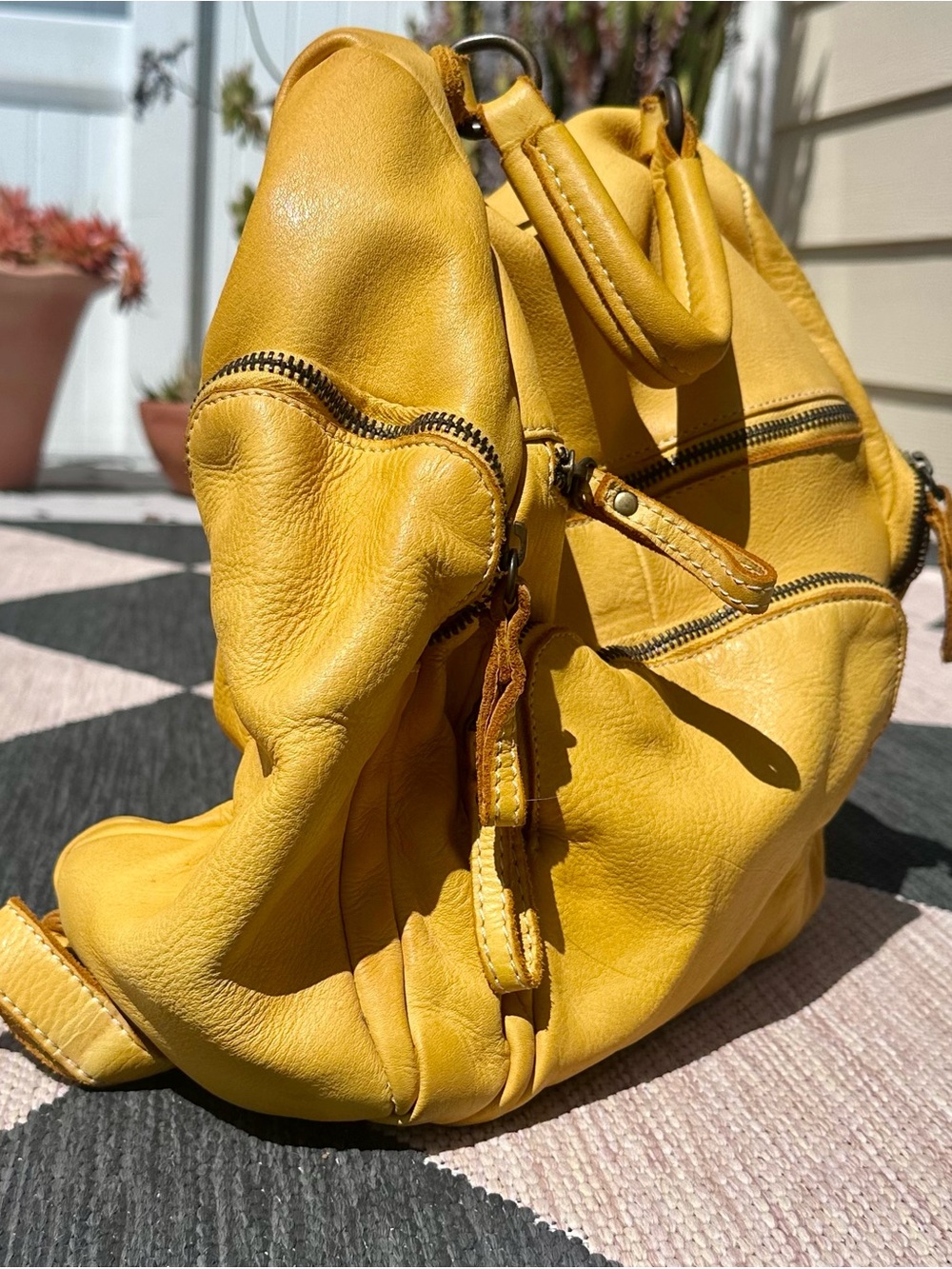Free People Bolsa Nova Yellow Leather Backpack with Zip Details